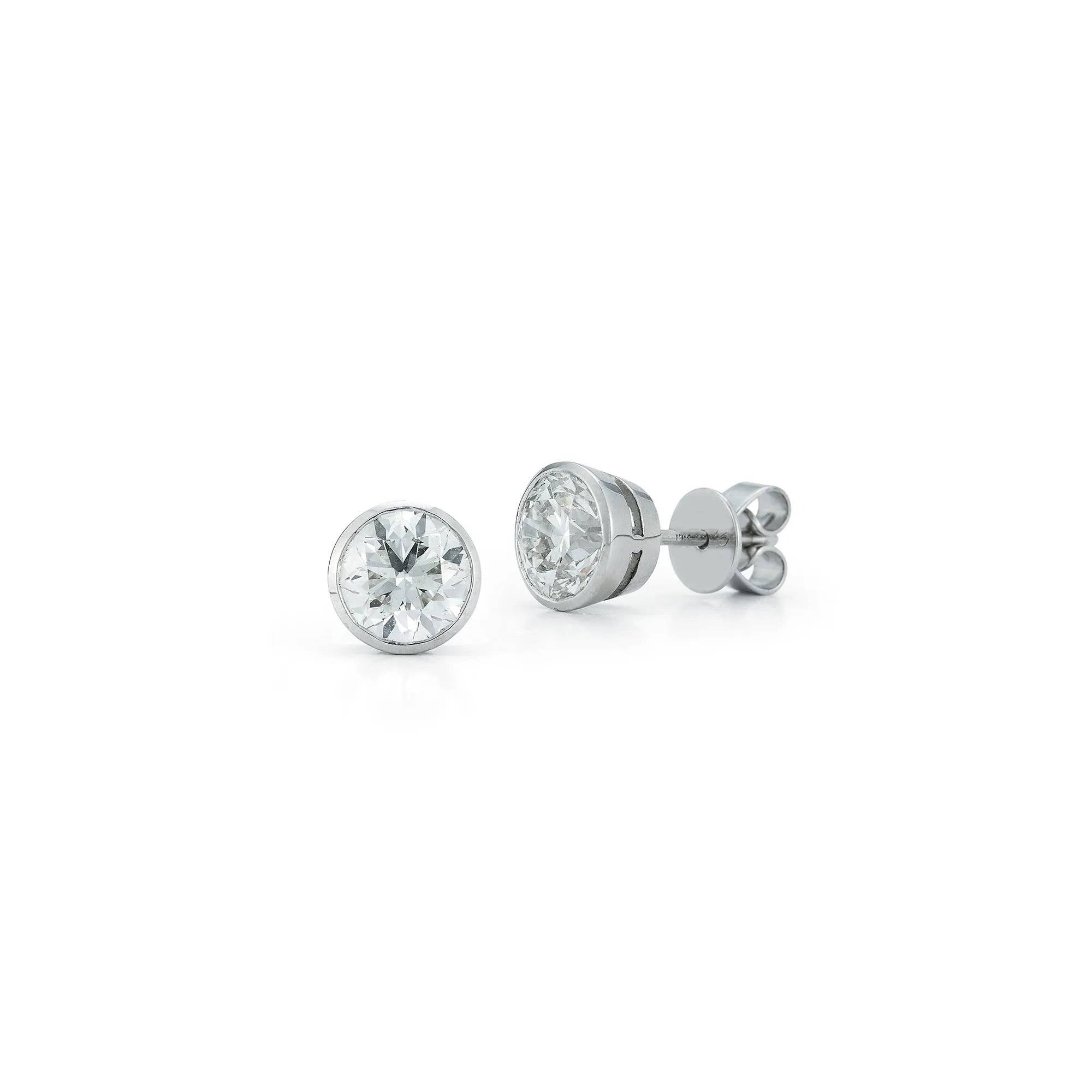 DRD Round Bezel Set Solitaire Studs 2.00 Ct. Total Weight