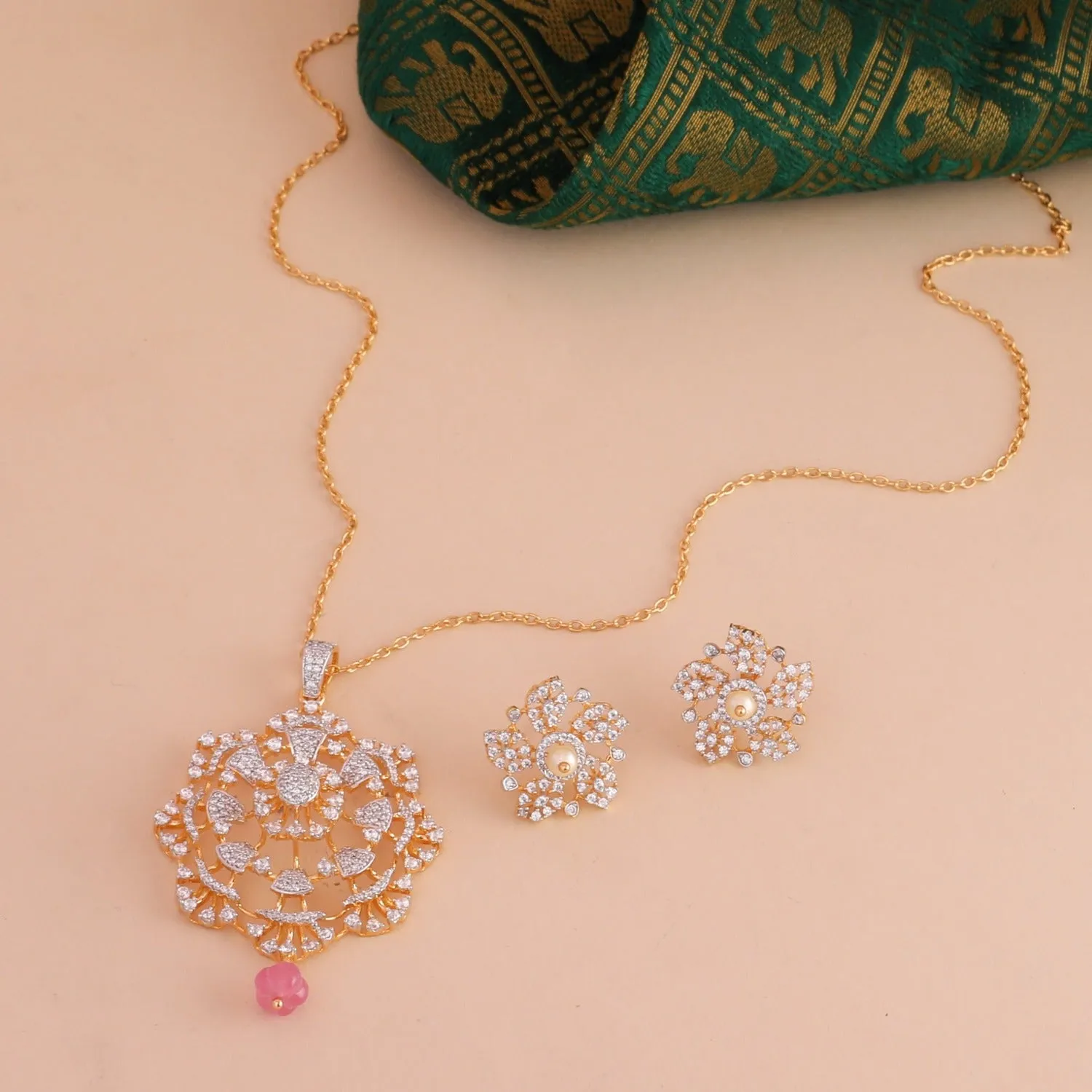 Floral Fiesta CZ Silver Pendant Set