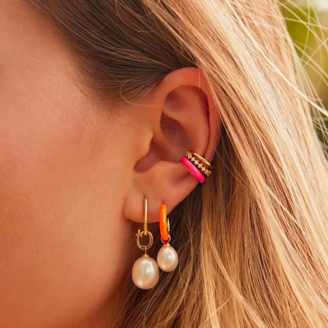 Gedail neon orange enamel huggie earring