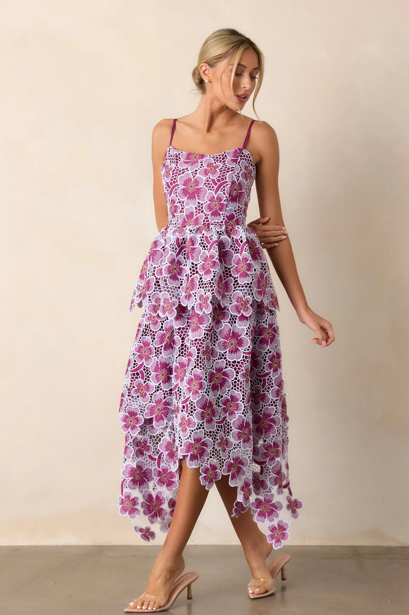 Glimpse Of Grace Light Plum Floral Embroidered Midi Dress