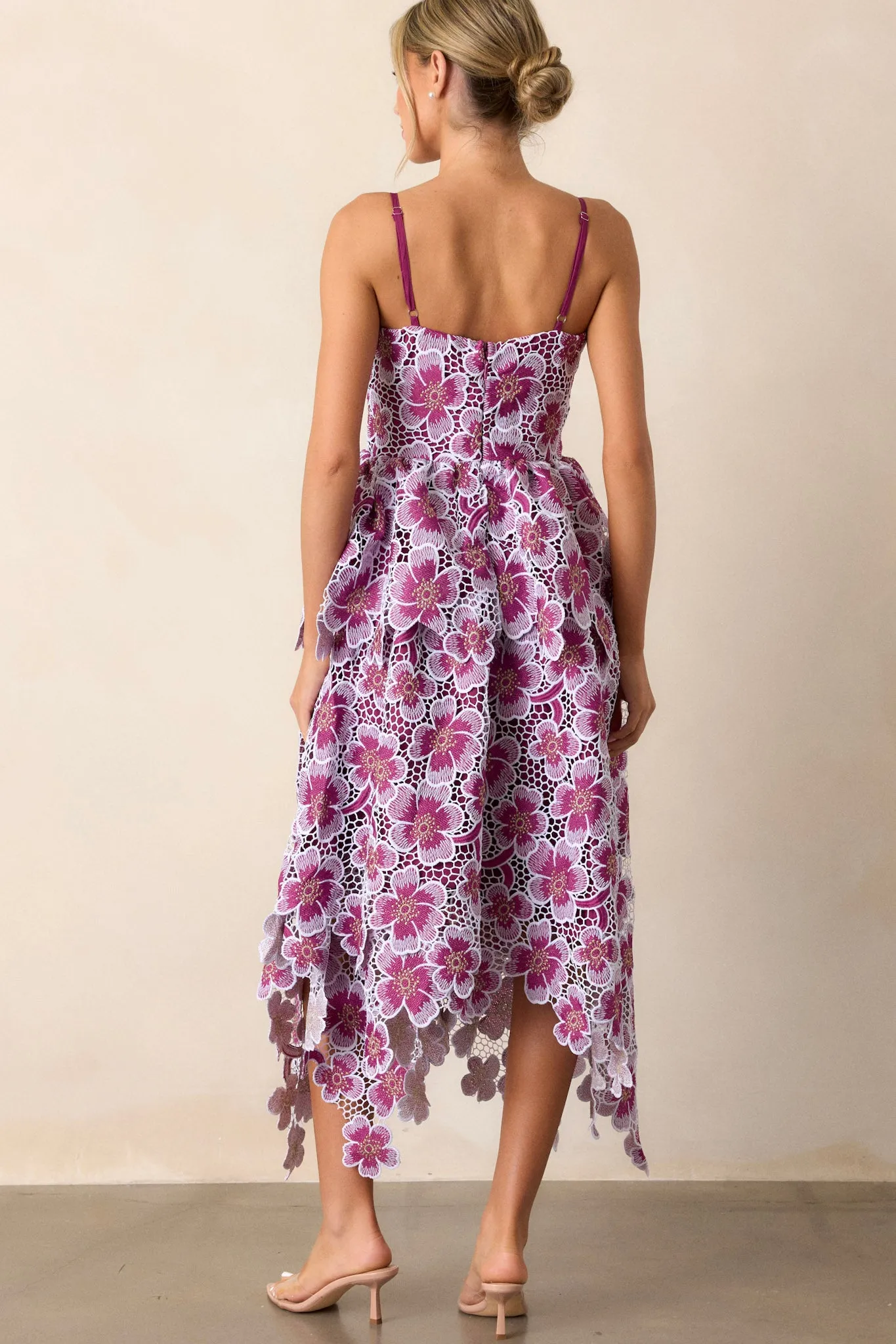 Glimpse Of Grace Light Plum Floral Embroidered Midi Dress