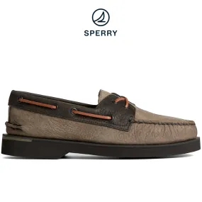 Men's Authentic Original 2-Eye Double Sole Cross Lace Tumbled Leather Boat Shoe Olive (STS25287)