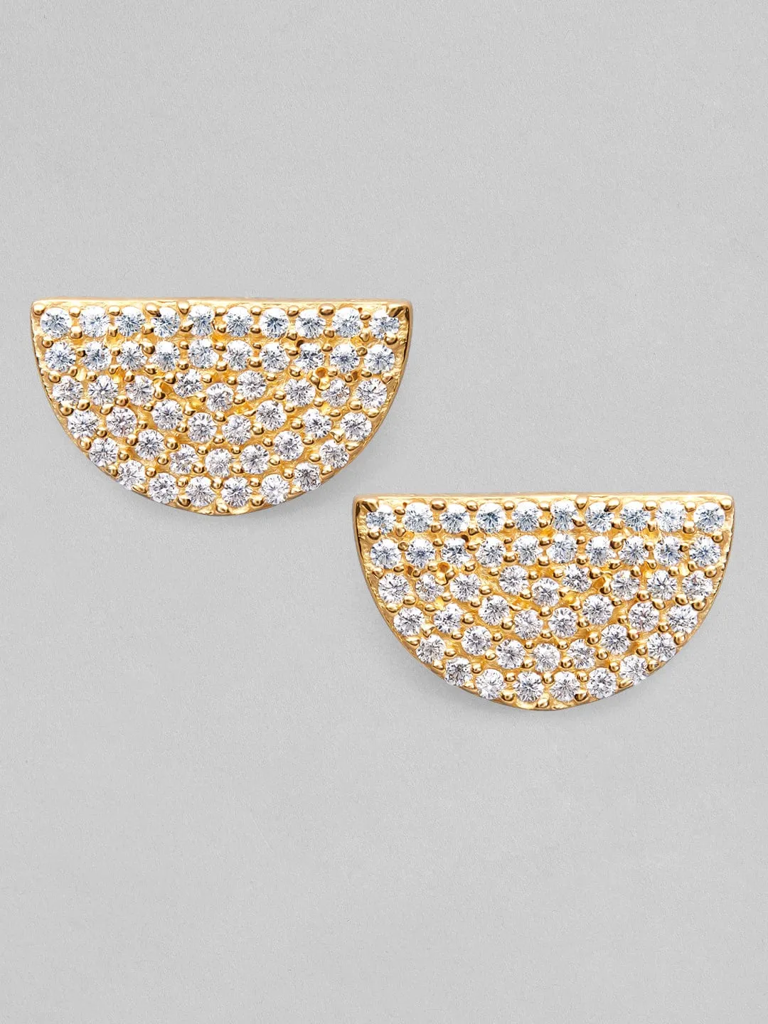 Rubans 925 Silver The Half Moon Studded Stud Earrings.- Gold Plated