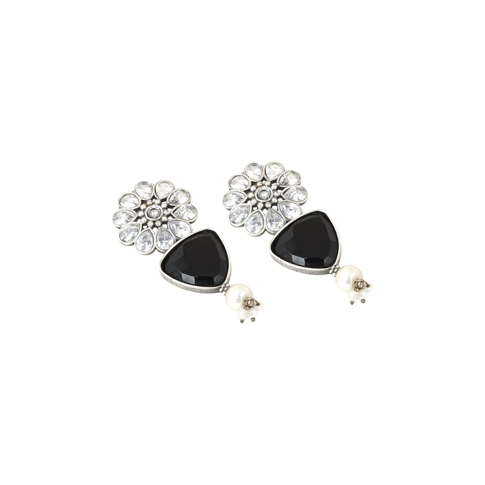 Teejh Ashikaa Black and White Silver Oxidised Earring