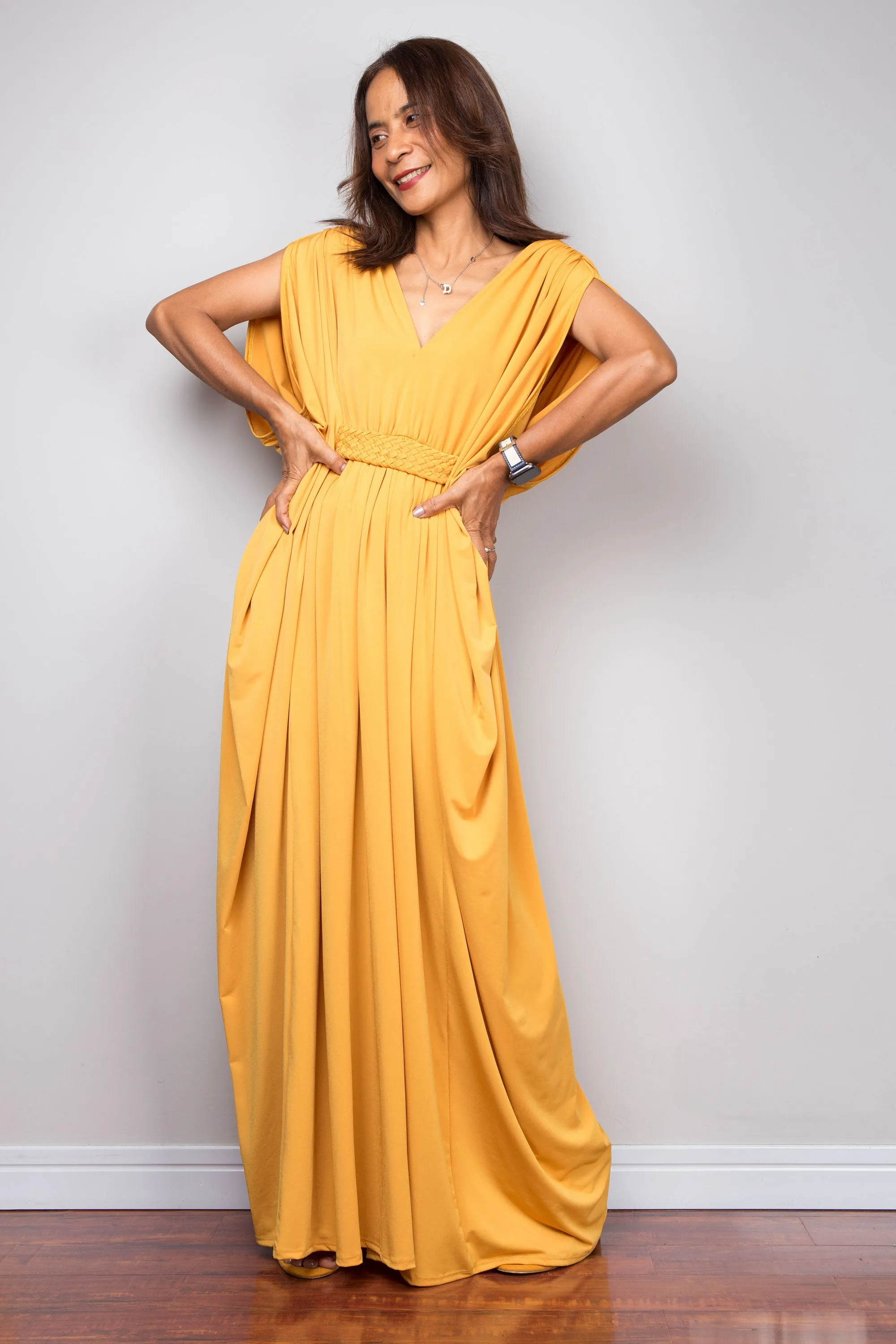 Yellow kaftan maxi dress