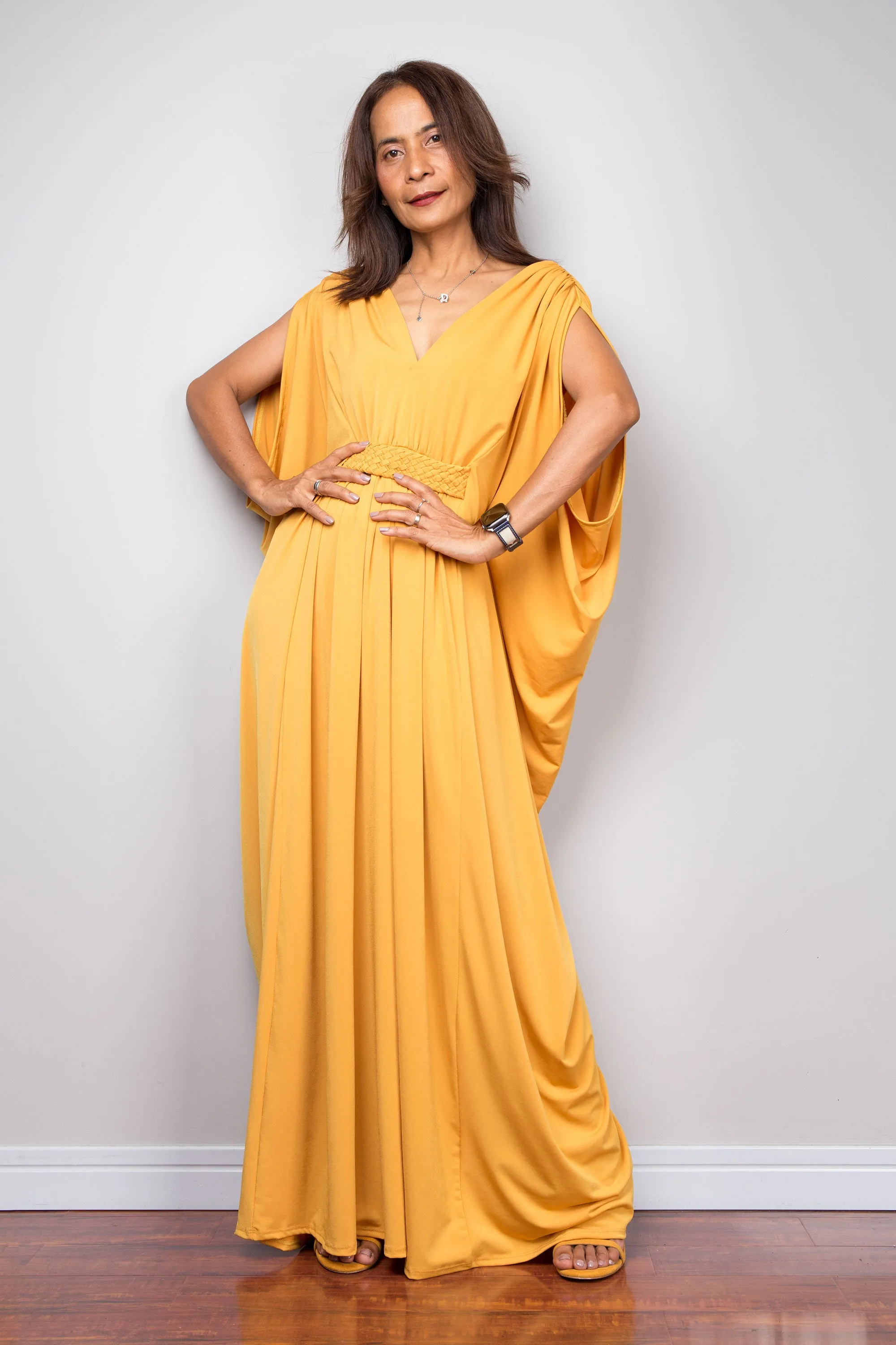 Yellow kaftan maxi dress