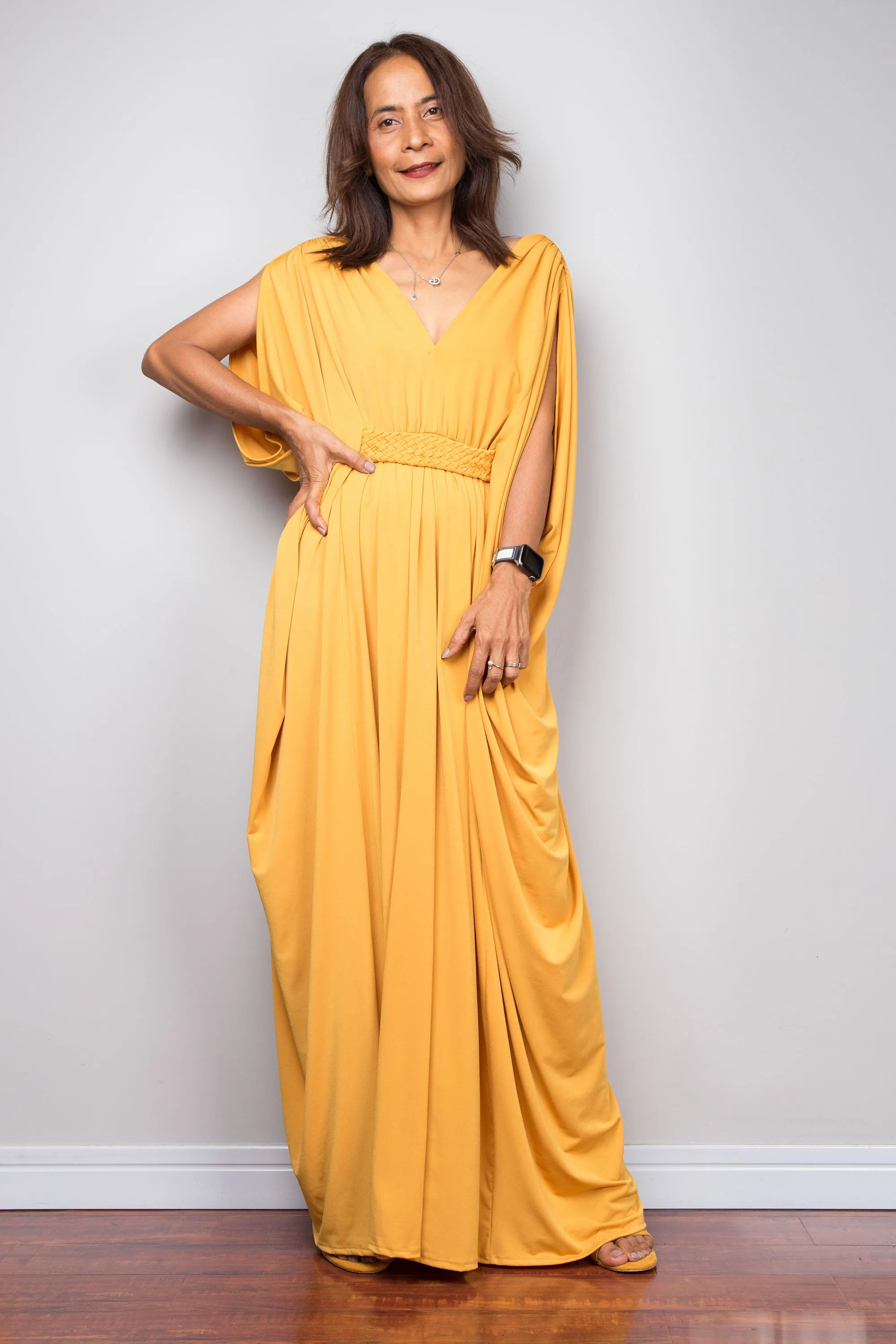 Yellow kaftan maxi dress