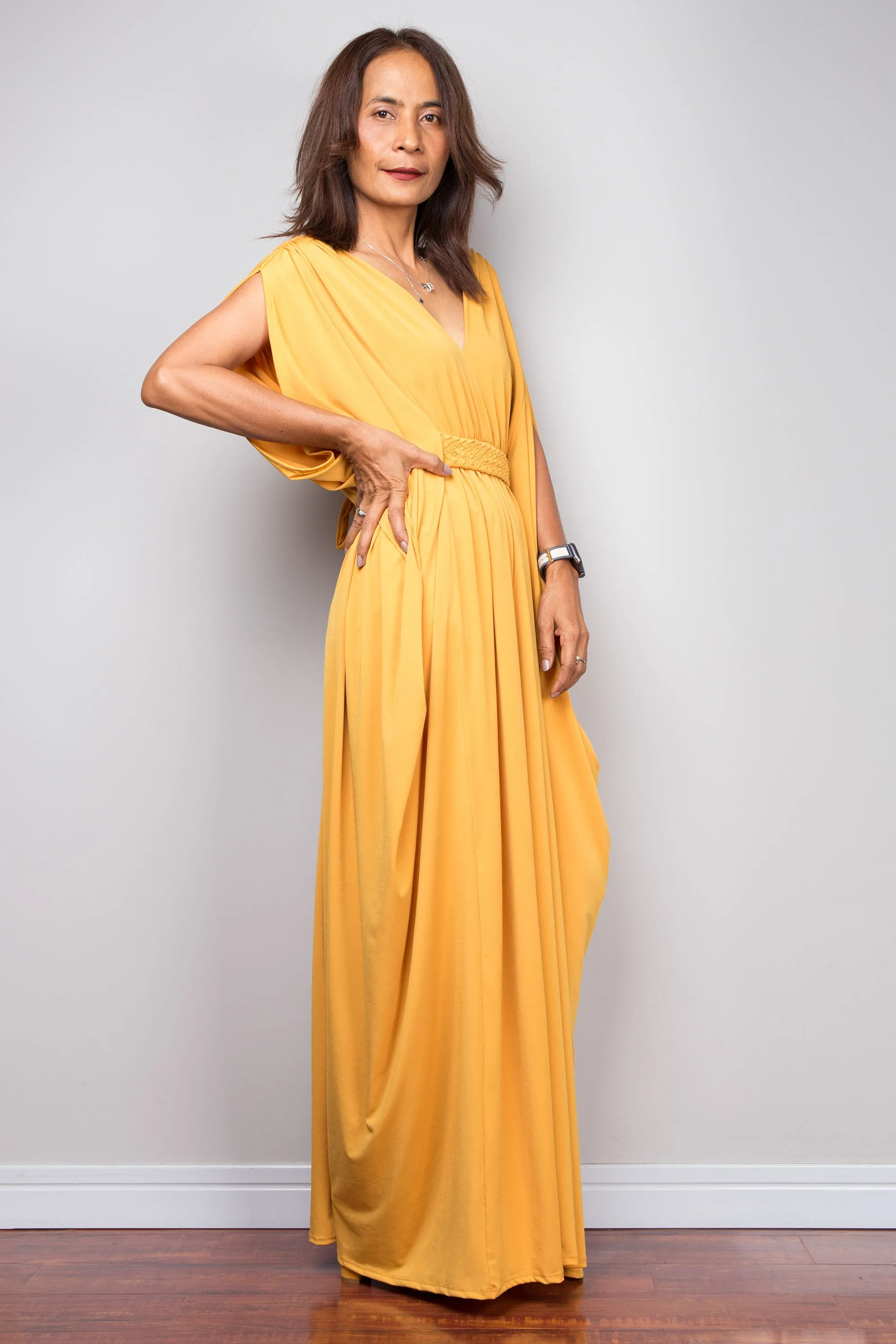 Yellow kaftan maxi dress