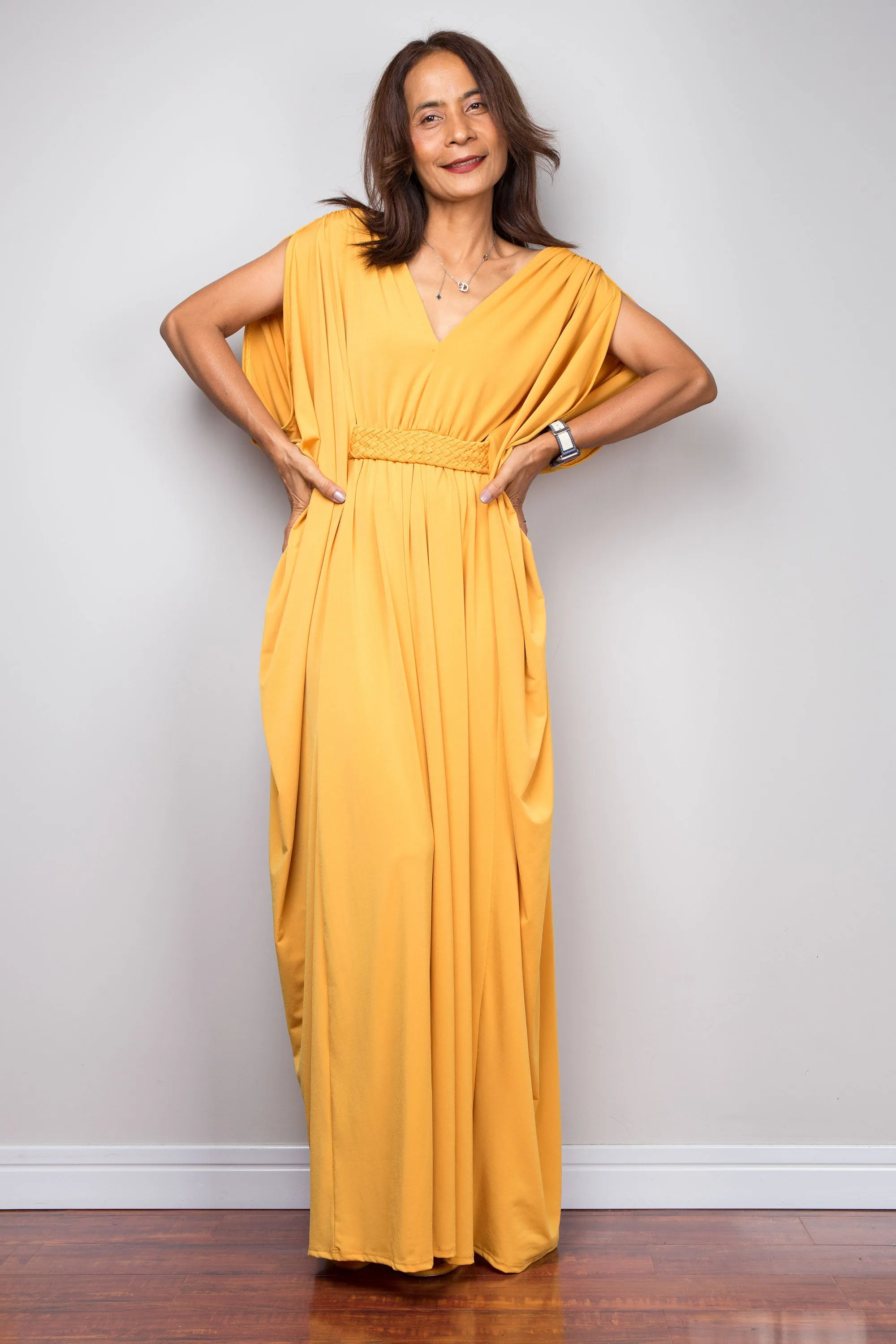 Yellow kaftan maxi dress